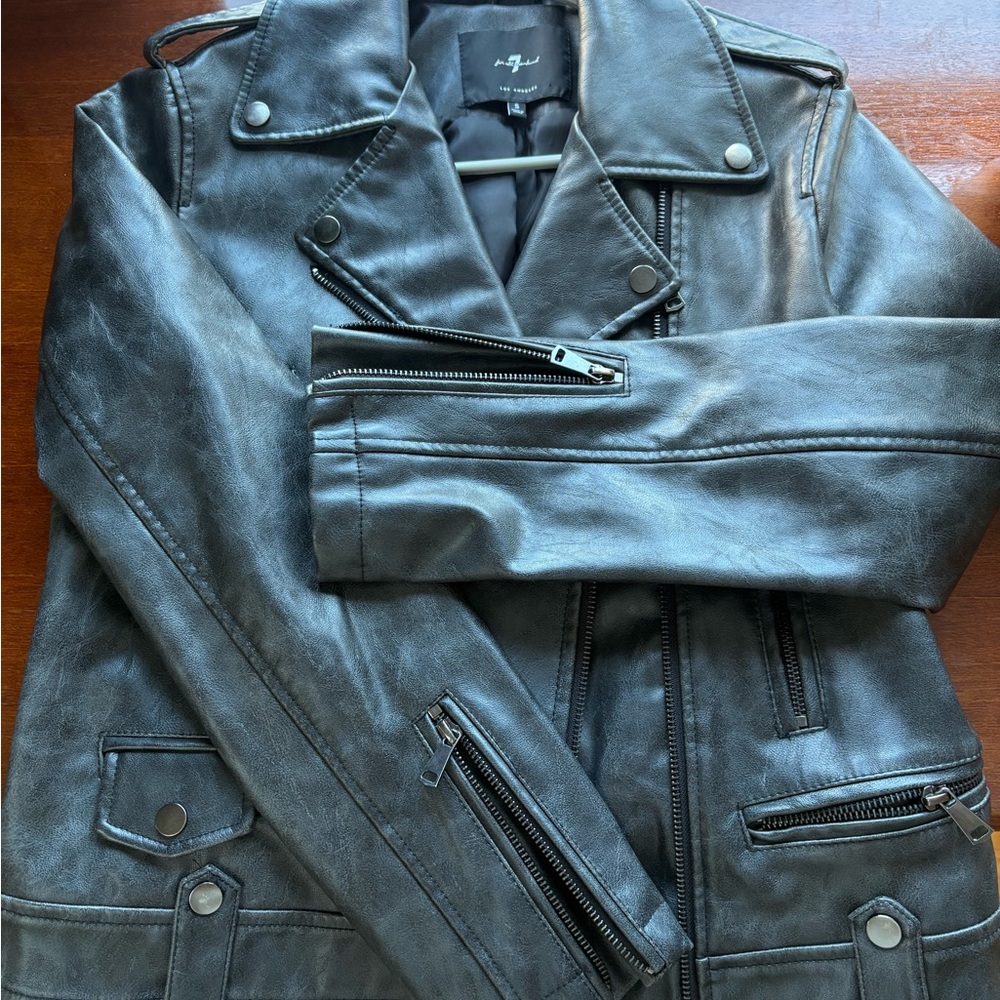 Black/Dark grey Leather Biker Jacket